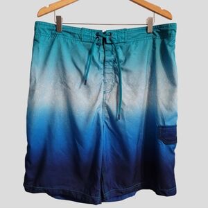 SPEEDO Shorts Men's XXL Blue White TurboDri Trunks Drawcord Swimwear UV50+ Surf